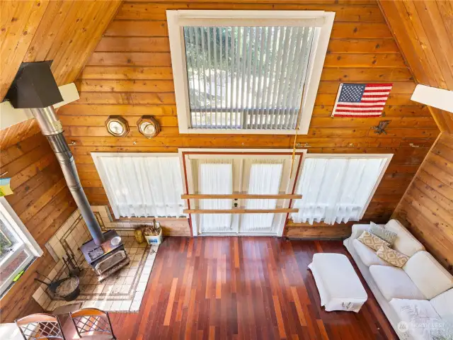 A view looking down from the loft.