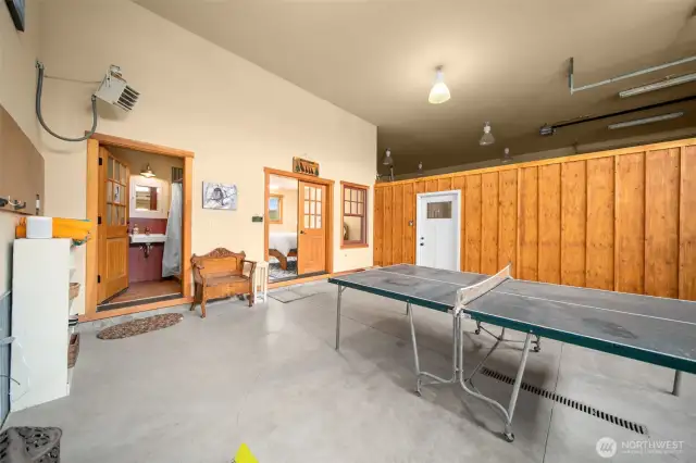 Entertaining space in the garage.