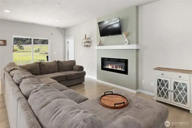 Living room with fireplace.