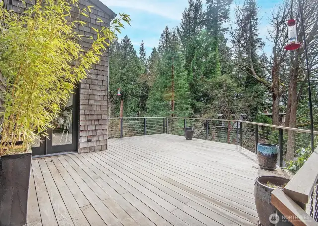 Ipe wood deck with views to Kingston and the Straight.