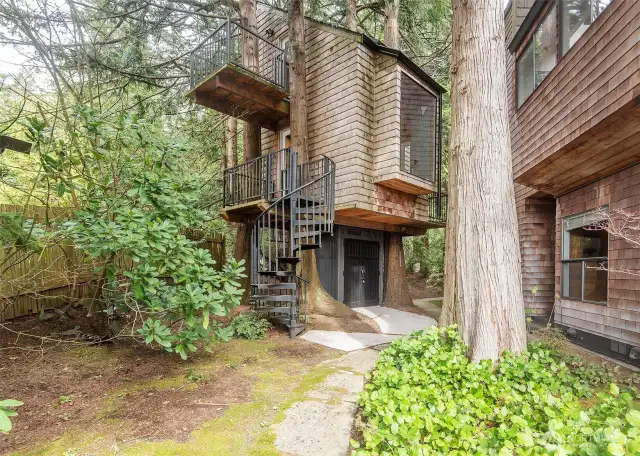 The treehouse, detached from the home, was designed by the same architect who designed the main house.