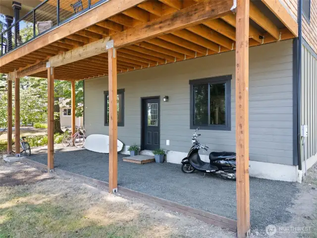 Large space under the deck. Perfect for storage or play!