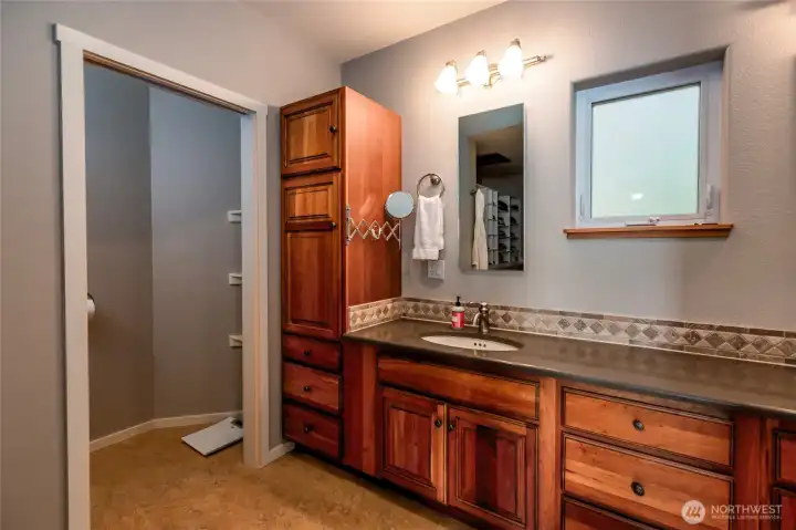 Large vanity and walk in closet.