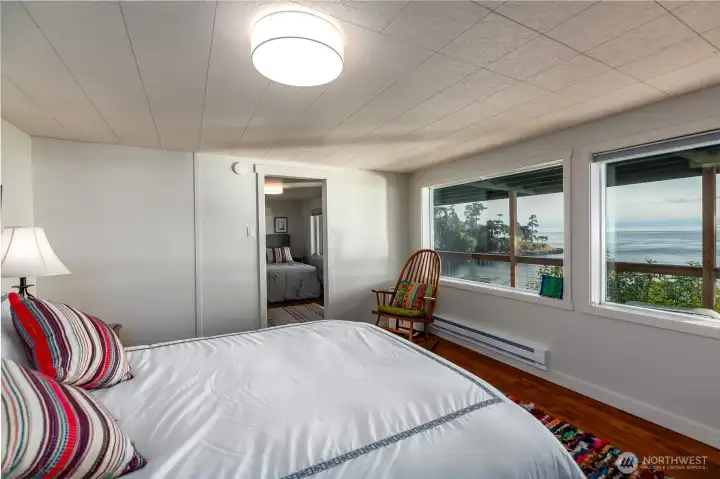 Lower level guest room with views.