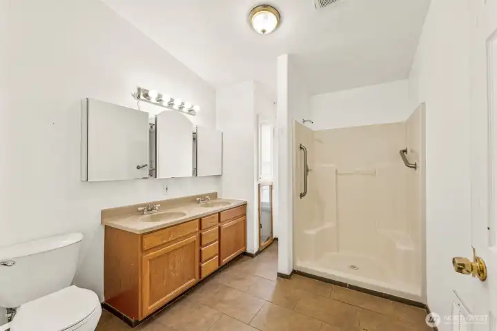 3/4 bathroom off living room.