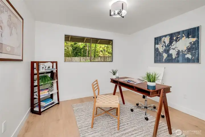 Private Home Office, Work or study, surrounded by calming natural views. A quiet space that keeps you inspired and focused. This can easily be used as a 4th bedroom since it has a standard size closet.