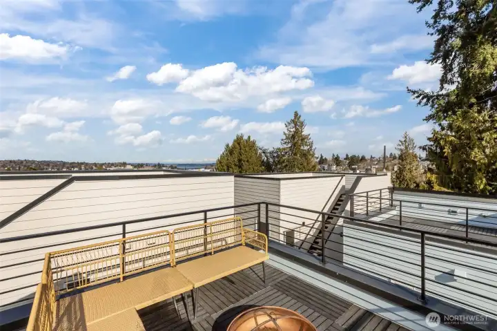 rooftop with views of lake washington and mount Baker