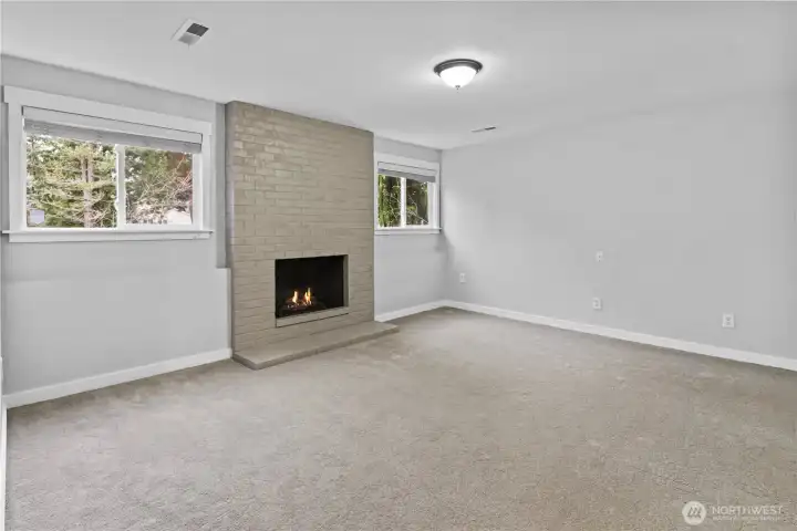 Downstairs 'rec room' with fireplace