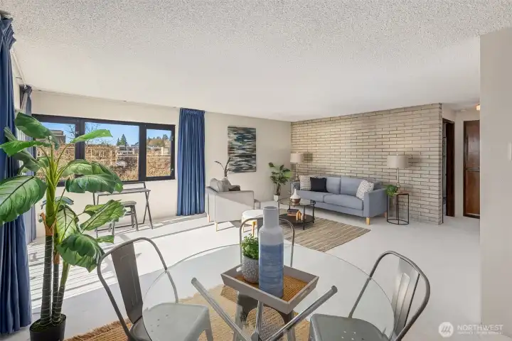 Spacious dining and living room with amazing views