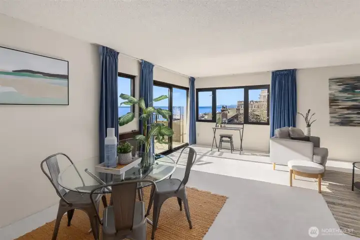 Spacious dining and living room with amazing views