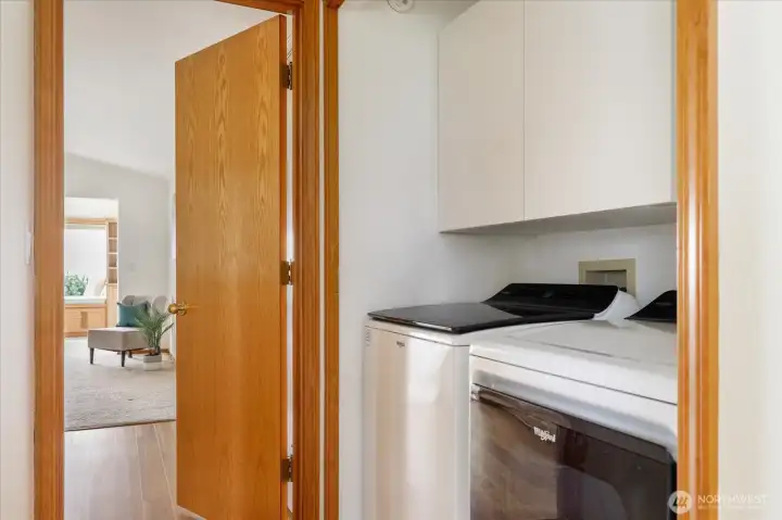 Convenient located washer and dryer.