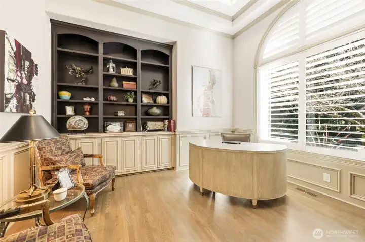 Office with built-in bookshelves
