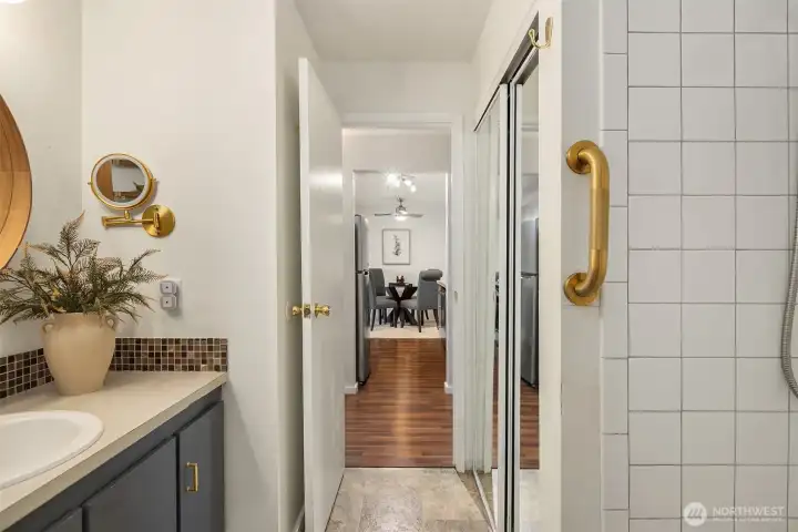 Bathroom to dining area