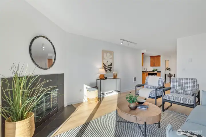 Light and bright living room. New floors and paint!