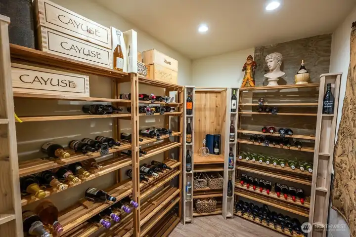 The wine cellar on the lower level is naturally cooled.