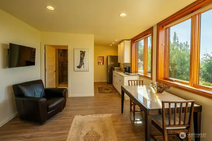 The lower level guest suite with 3/4 bathroom with a steam shower and kitchenette.