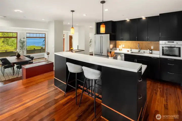 The kitchen, living room and dining area are open-concept so ideal for large gatherings.