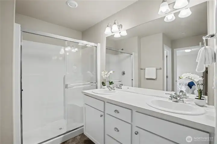 Primary Ensuite walk-in shower and dual sinks