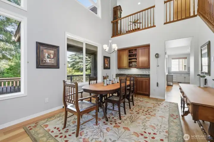 Formal dining room with bar.