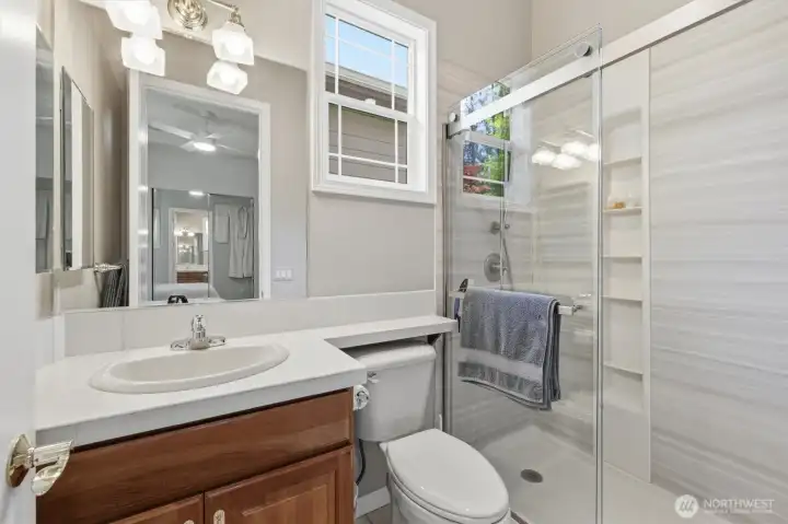 This is the private 3/4 bath off the main-floor bedroom.