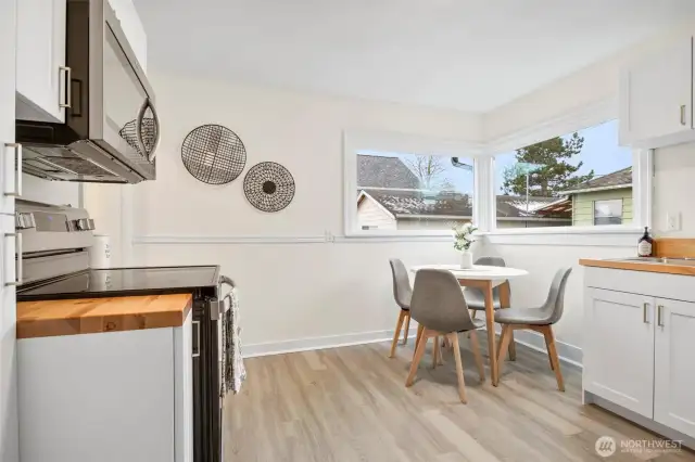 The updated kitchen with dining area.