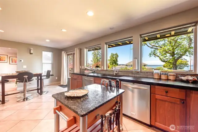 Kitchen features lots of windows to enjoy the water views!