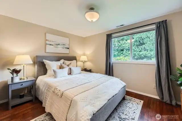 Three bedrooms with lots of storage. Hardwood floors throughout.