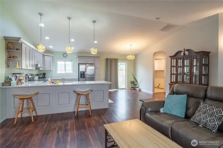 Open concept with Kitchen and living rooms.