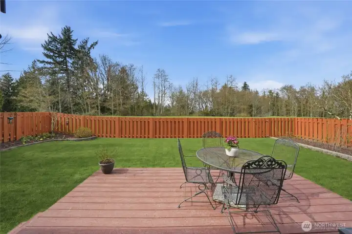 Flat, fully fenced back yard