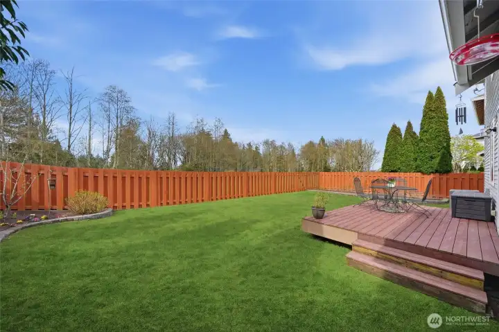 Easy maintenance Trex deck and garden beds