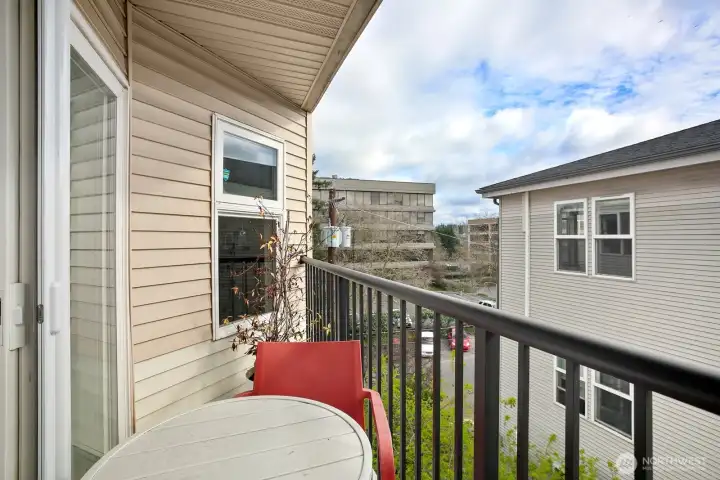 New Deck & Railing. Private balcony enjoy sitting at a bistro table soaking up the upcoming summer weather.