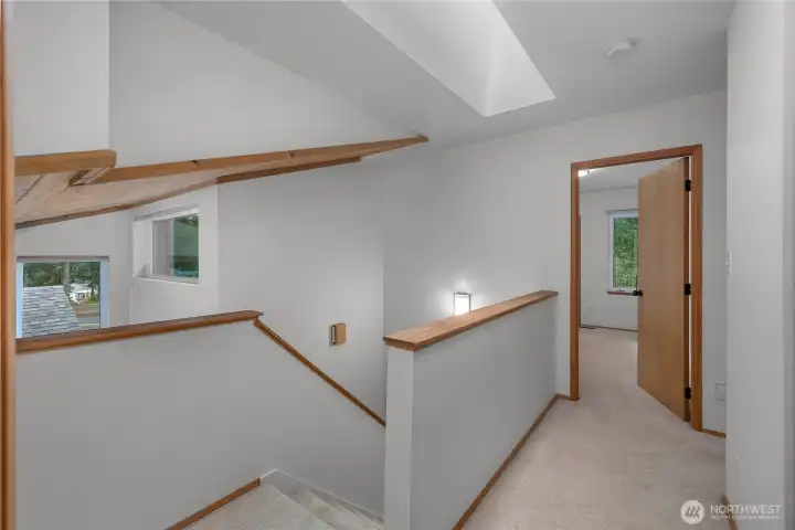 Stair landing with skylight. Stair landing with skylight.