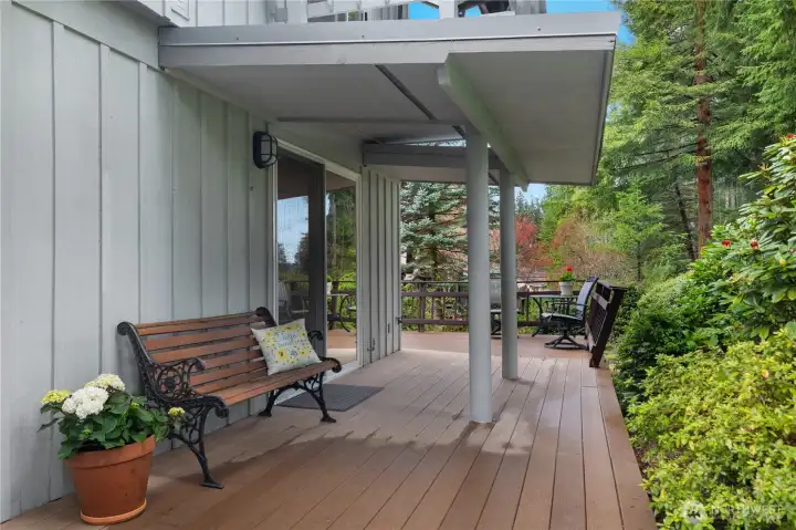 Covered back deck view. Covered back deck view.