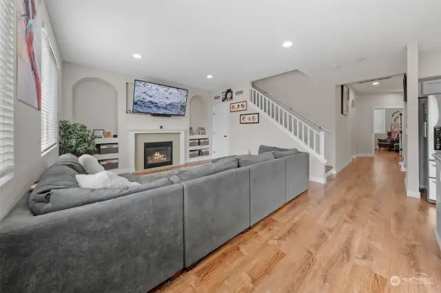 Family room with gas fireplace makes this room cozy and great for entertaining and movie night.