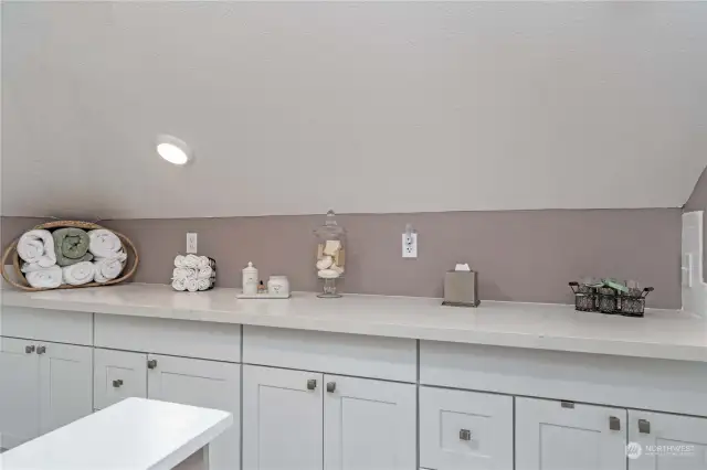 Wall of Cabinets and Counter Space in Primary Suite