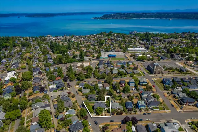 Ariel view of home and Commencement Bay.