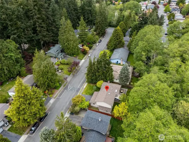 Looking down to rooftop