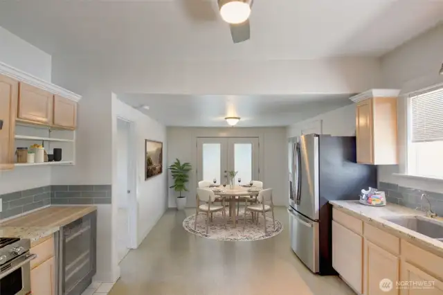 Virtually staged eating area.