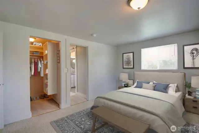 Virtually staged primary bedroom