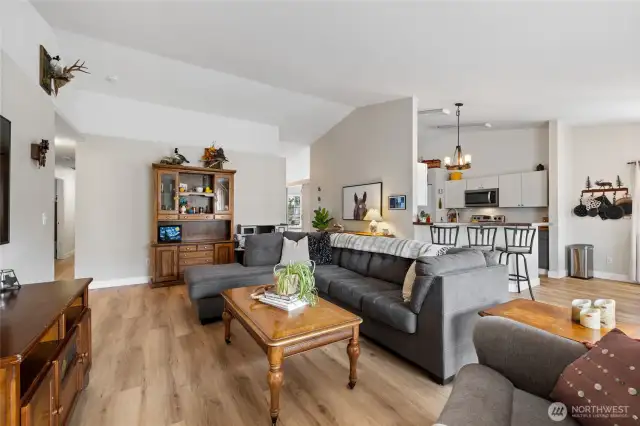 Main living with vaulted ceilings and tons of natural light