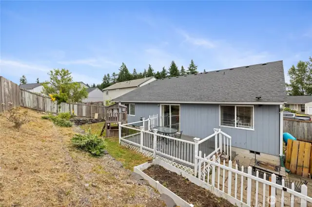 Back yard with garden bed