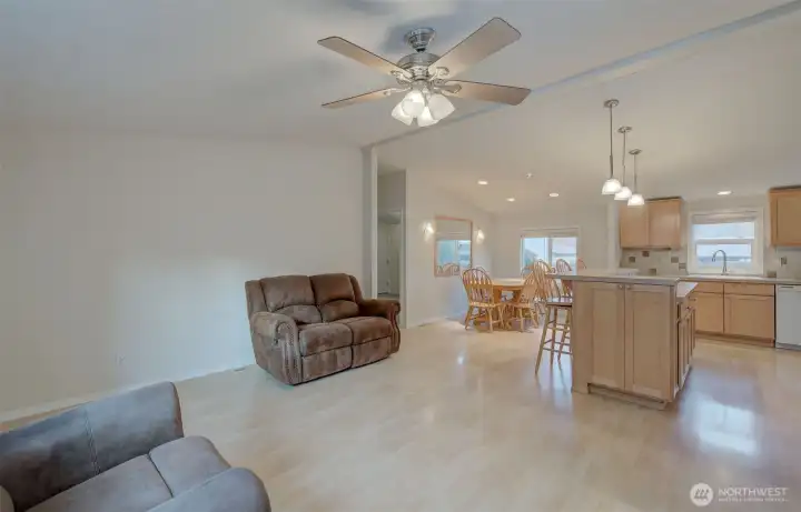 Living room looking towards dining room and kitchen.