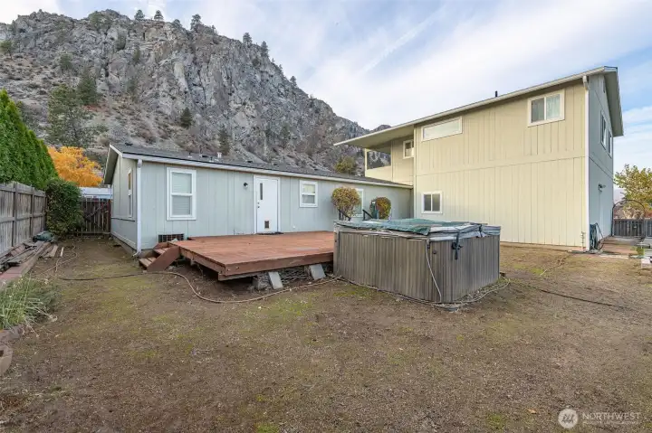 Deck off the back door. Also the back of the shop.