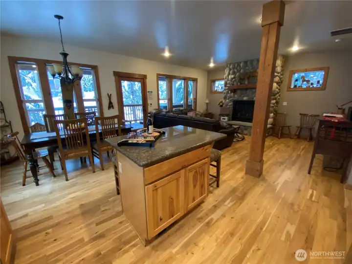 Full view from kitchen with island - granite counter tops!