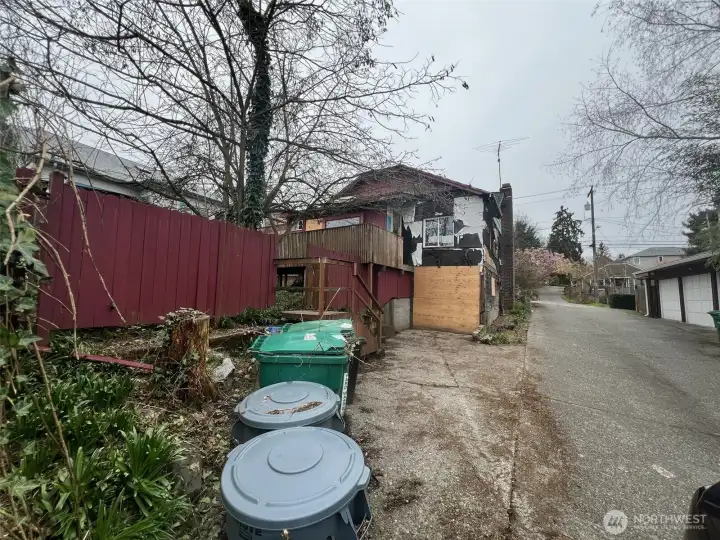 Looking North from southern border of the property along the alley.