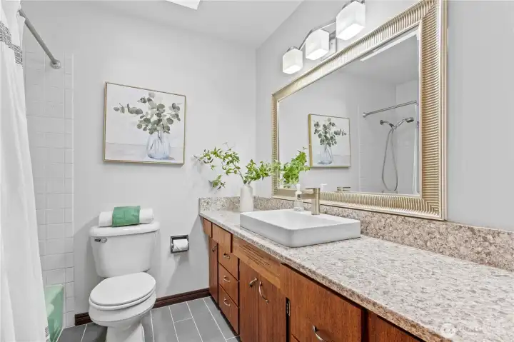 Main bathroom with skylight