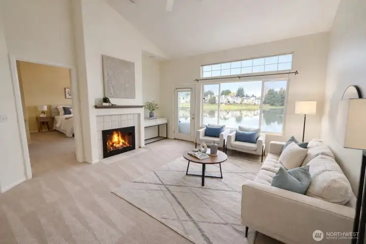 Spacious Living room with lake view