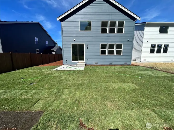 Back yard gets plenty of sunlight and backs up to protected woodland.