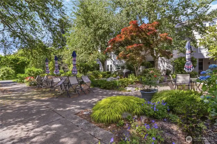 Community garden space and courtyard outside your gate.