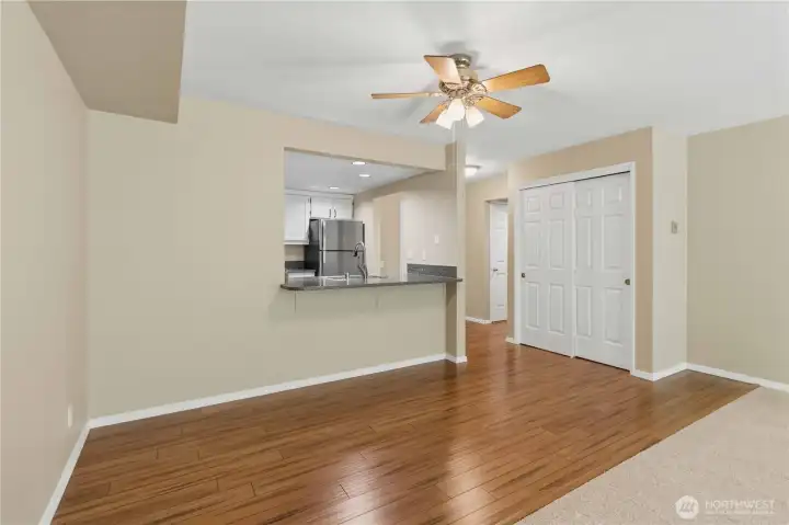 Large living and dining room.
